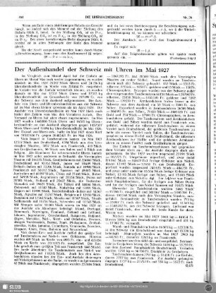 Der Außenhandel der Schweiz mit Uhren im Mai 1927