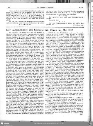 Der Außenhandel der Schweiz mit Uhren im Mai 1927