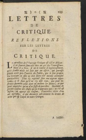 Lettres De Critique