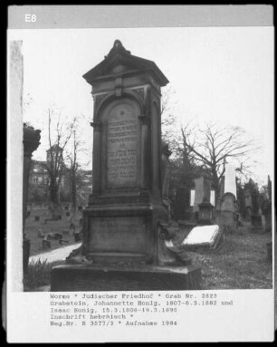 Grabstein von Johannette Honig (gestorben 1882.03.06) und Isaac Honig (gestorben 1895.03.19)