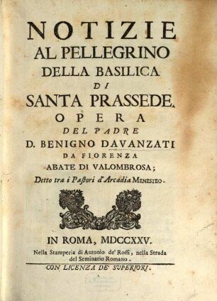 Notizie al pelegrino della Basilica di s. Prassede