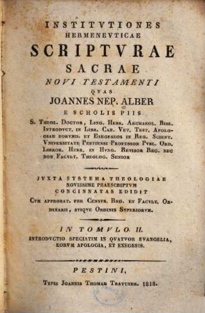 Institutiones hermeneuticae scripturae sacrae Novi Testamenti, 2