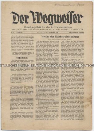 Monatszeitschrift des Sozialministeriums Nordrhein-Westfalen „Der Wegweiser“ mit Titel zur Reichswaldsiedlung im Kreis Kleve