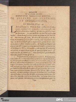 Disputatio Theologiae Biblicae, De Peccato in Excoecationis, Et Indurationis.