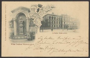 Ansichtskarte Wilms-Denkmal und Leibnitz-Gymnasium, Mariannenplatz