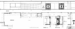 Backnang: Empfangsgeb.Schalterhalle FKA Stadtseite Wandabwicklung,Grundriss,Schnitt,Ansicht