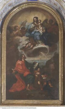 Johannes der Evangelist schreibt auf Patmos das Evangelium unter göttlicher Eingebung