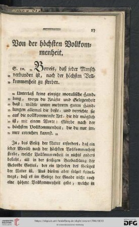 Von der hoechsten Vollkommenheit