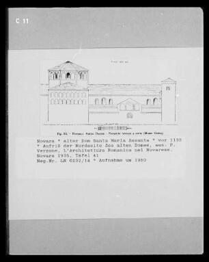 L'Architettura Romanica nel Novarese — Tafel 41: Aufriss der Nordseite des alten Domes