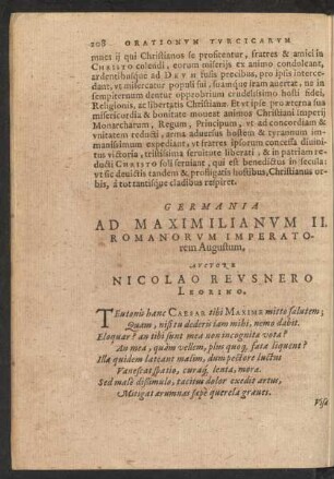 Germania Ad Maximilianum II. Romanorum Imperatorem Augustum, Auctore Nicolao Reusnero Leorino.
