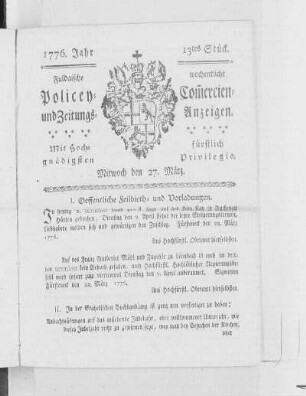 13tes Stück, Ausgabe vom 27. März 1776
