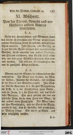 XI. Abschnitt: Von der Themis, Nemesis und verschiedenen andern kleinern Gottheiten