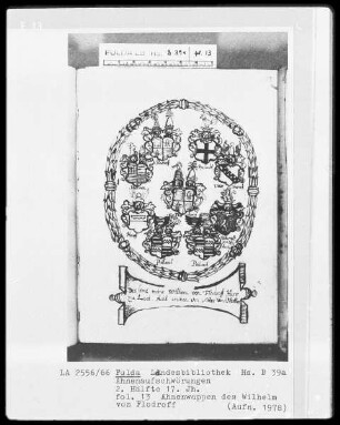 Ahnenaufschwörungen — Ahnenwappen des Wilhelm von Flodroff, Folio 13recto