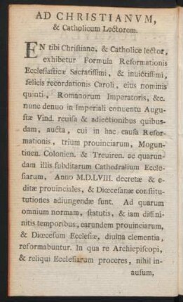 Ad Christianum, & Catholicum Lectorem.