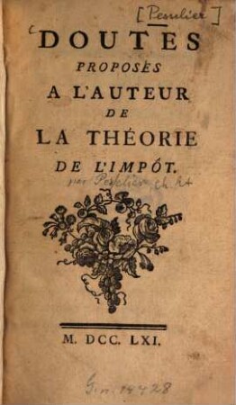 Doutes proposés à l'auteur de la Théorie de l'impôt