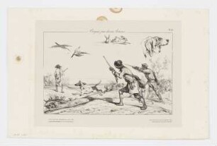 Fasanenjagd, zwei Kaninchen und zwei Hundeköpfe, Blatt 35 der Folge "Croquis par divers artistes"
