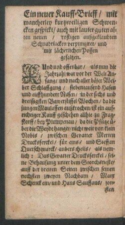 Ein neuer Kauff-Brieff/ mit mancherley kurtzweiligen Schwencken gespickt/ ...