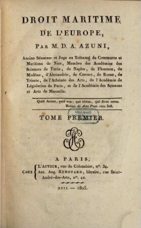 Droit maritime de l'Europe, 1