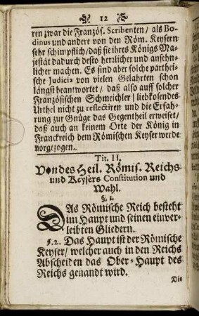 Tit. II. Von des Heil. Römis. Reichs und Keysers Constitution und Wahl.