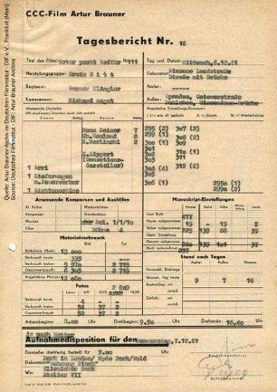 Tagesbericht Nr. 16 vom 06.12.1961