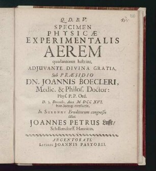Specimen Physicæ Experimentalis Aerum Quadantenus Lustrans ...