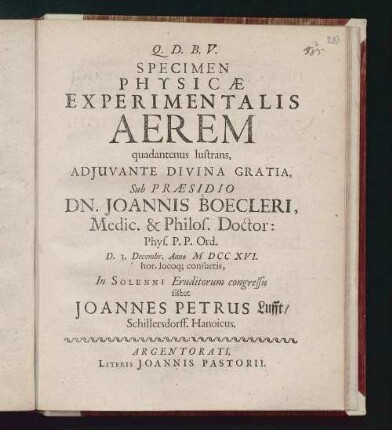 Specimen Physicæ Experimentalis Aerum Quadantenus Lustrans ...