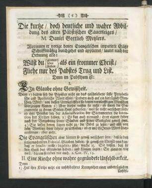 Die kurtze / doch deutliche und wahre Abbildung des alten Päbstischen Sauerteiges / M. Daniel Gottlieb Metzlers