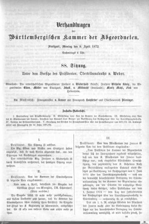 88. Sitzung, Stuttgart, 8.4.1872