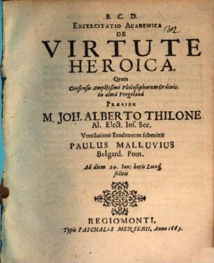 Exercitatio acad. de virtute heroica