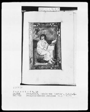 Evangeliar mit Capitulare, Palastschule Karls des Kahlen — Evangelistenbild Johannes, Folio 159recto