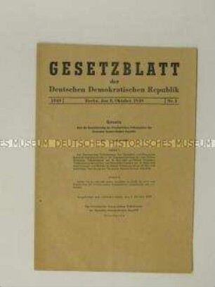 Erstes Gesetzblatt der DDR mit dem Gesetz über die Konstituierung der Provisorischen Volkskammer
