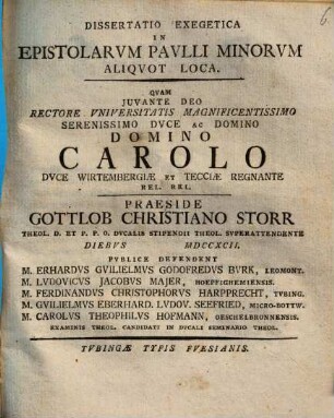Diss. exeg. in Epistolarum Paulli minorum aliquot loca