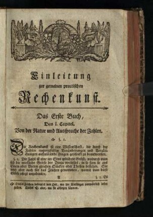 Einleitung zur gemeinen practischen Rechenkunst: Das Erste Buch