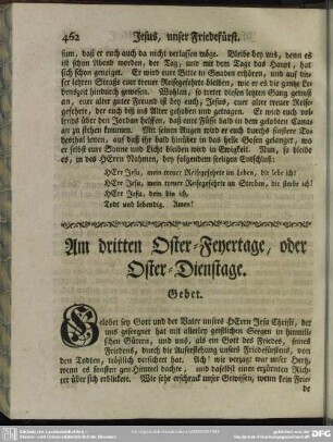 Am dritten Oster-Feyertage, oder Oster-Dienstage