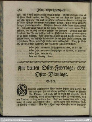 Am dritten Oster-Feyertage, oder Oster-Dienstage
