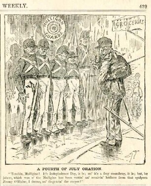 A Fourth of July oration. [Anschließend folgt ein Textblock] : ein Offizier hält eine Ansprache vor der angetretenen Bürgerwehr