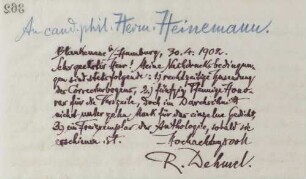 Brief an cand. phil. Heinemann