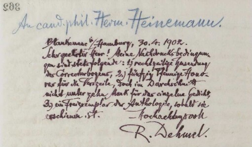 Brief an cand. phil. Heinemann