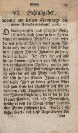 VI. Schlußgebet, womit am letzten Sonntage die ganze Andacht geendiget wird