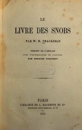 Le livre des snobs : Trad. de l'Anglais avec l'autorisation de l'auteur par Georges Guiffrey