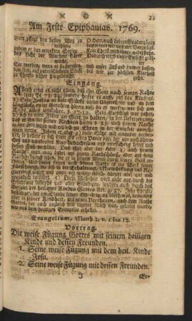 Am Feste Epiphanias. 1769