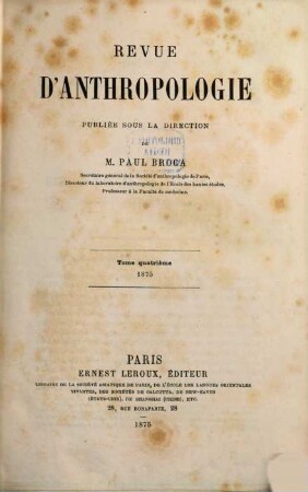Revue d'anthropologie. 4. 1875