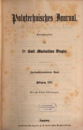 Polytechnisches Journal. 204. 1872 = 5. Reihe Bd. 4