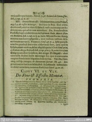 Caput VI. et Ult. De Fine & Effectu Minutae