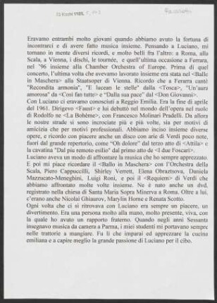 Kurzer Text von C. Abbado über Luciano Pavarotti
