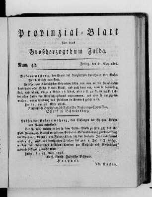 Num. 42., Ausgabe vom 31. Mai 1816