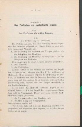 Cap. 1. Das Perfectum als echtes Tempus.
