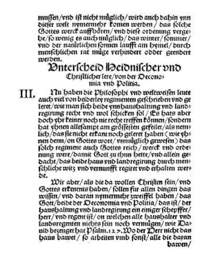 Unterscheid Heidnischer und Christlicher lere/ von der Oeconomia und Politia. III.