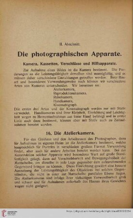 II. Abschnitt: Die photographischen Apparate