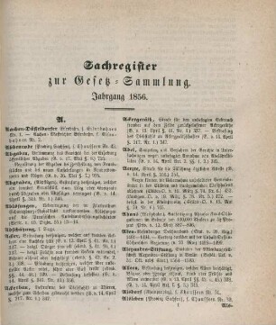 Sachregister zur Gesetz-Sammlung. Jahrgang 1856